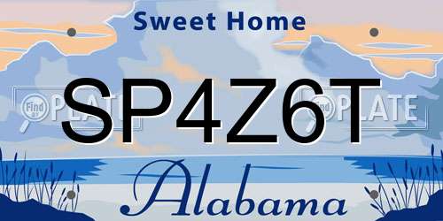 SP4Z6T Alabama License Plate