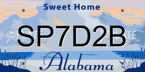 SP7D2B Alabama License Plate