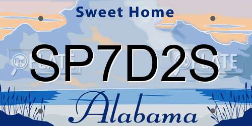 SP7D2S Alabama License Plate