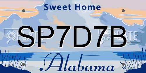 SP7D7B Alabama License Plate