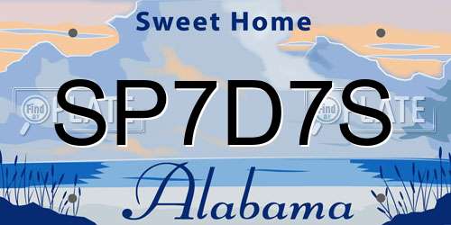 SP7D7S Alabama License Plate