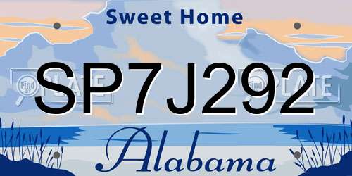 SP7J292 Alabama License Plate