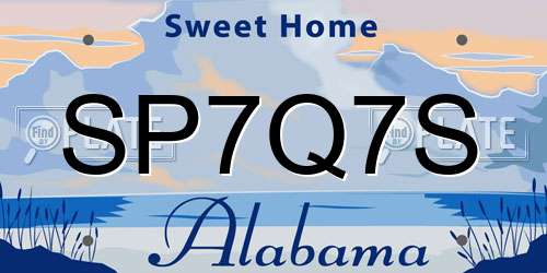 SP7Q7S Alabama License Plate