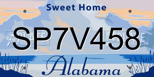 SP7V458 Alabama License Plate