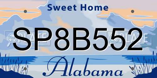 SP8B552 Alabama License Plate