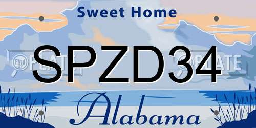 SPZD34 Alabama License Plate
