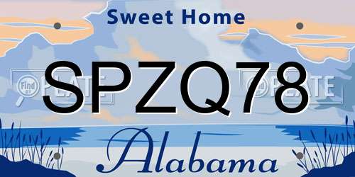 SPZQ78 Alabama License Plate