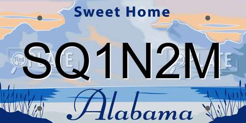 SQ1N2M Alabama License Plate