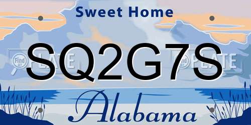 SQ2G7S Alabama License Plate