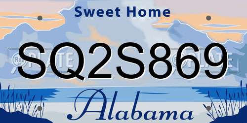 SQ2S869 Alabama License Plate