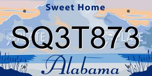 SQ3T873 Alabama License Plate