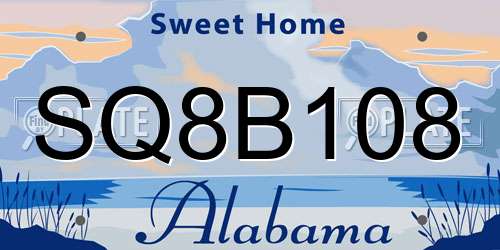 SQ8B108 Alabama License Plate