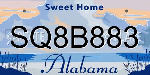 SQ8B883 Alabama License Plate
