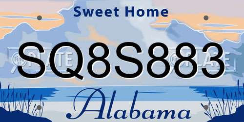 SQ8S883 Alabama License Plate