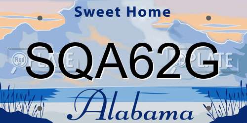 SQA62G Alabama License Plate