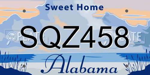 SQZ458 Alabama License Plate