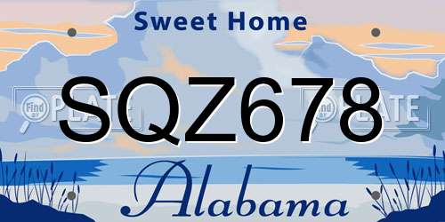 SQZ678 Alabama License Plate
