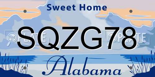 SQZG78 Alabama License Plate