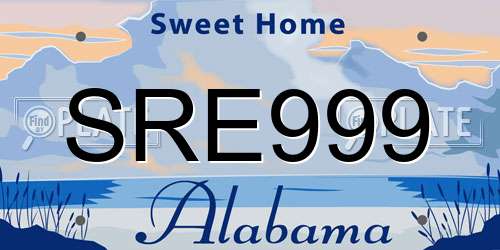 SRE999 Alabama License Plate