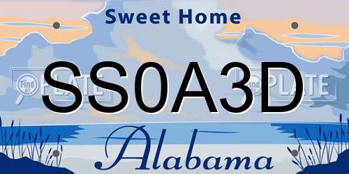 SS0A3D Alabama License Plate