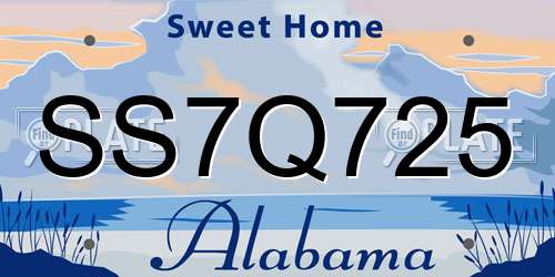SS7Q725 Alabama License Plate