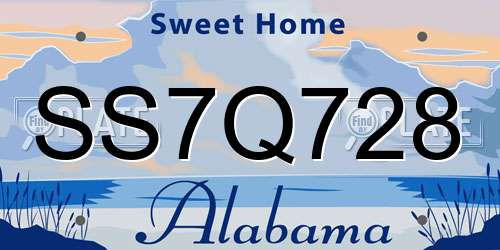 SS7Q728 Alabama License Plate