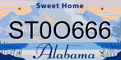 ST0O666 Alabama License Plate