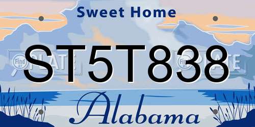 ST5T838 Alabama License Plate