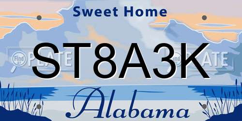 ST8A3K Alabama License Plate