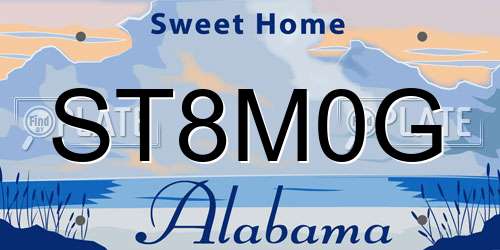 ST8M0G Alabama License Plate
