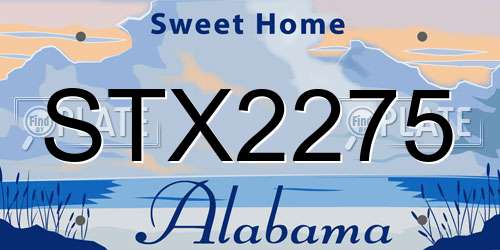 STX2275 Alabama License Plate