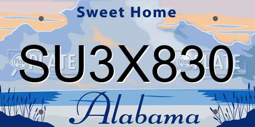 SU3X830 Alabama License Plate