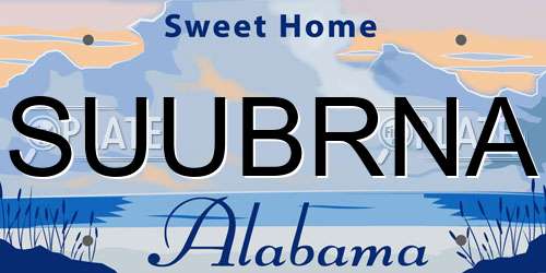 SUUBRNA Alabama License Plate