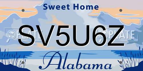 SV5U6Z Alabama License Plate