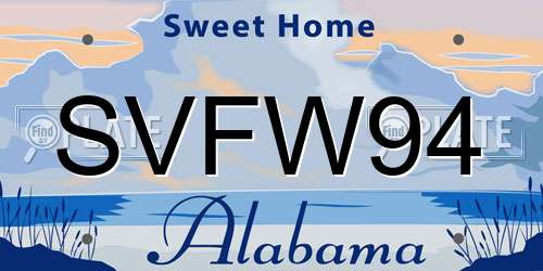SVFW94 Alabama License Plate