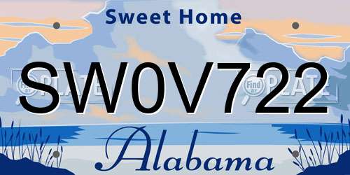 SW0V722 Alabama License Plate