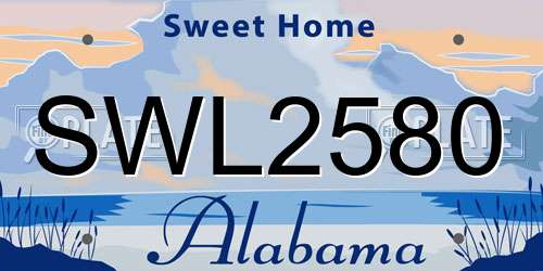 SWL2580 Alabama License Plate
