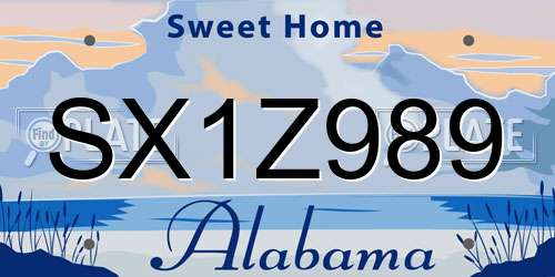 SX1Z989 Alabama License Plate