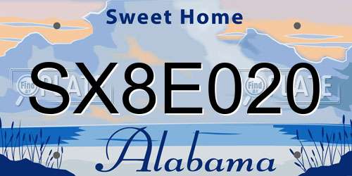 SX8E020 Alabama License Plate