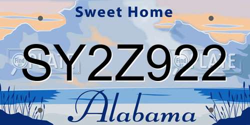 SY2Z922 Alabama License Plate