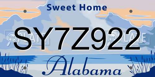 SY7Z922 Alabama License Plate