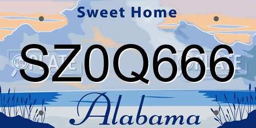 SZ0Q666 Alabama License Plate