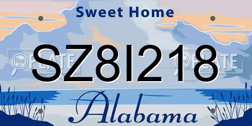SZ8I218 Alabama License Plate