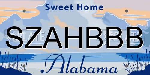 SZAHBBB Alabama License Plate
