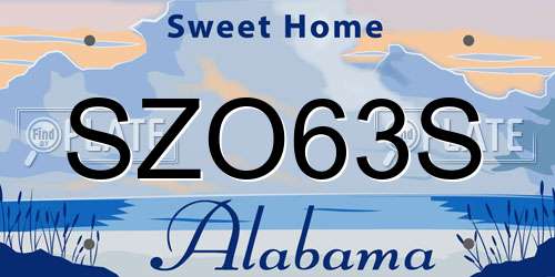 SZO63S Alabama License Plate