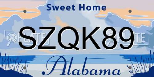 SZQK89 Alabama License Plate