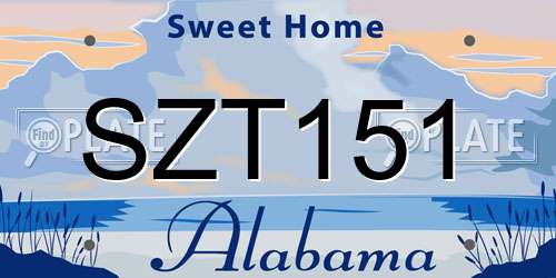 SZT151 Alabama License Plate