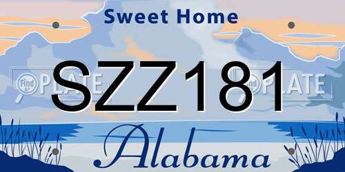 SZZ181 Alabama License Plate