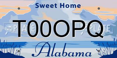 T00OPQ Alabama License Plate