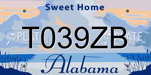T039ZB Alabama License Plate